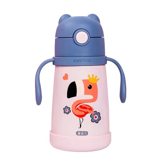 Cup Bear children's thermos cup with straw for male and female babies learning to drink baby kindergarten water cup kettle flagship store official