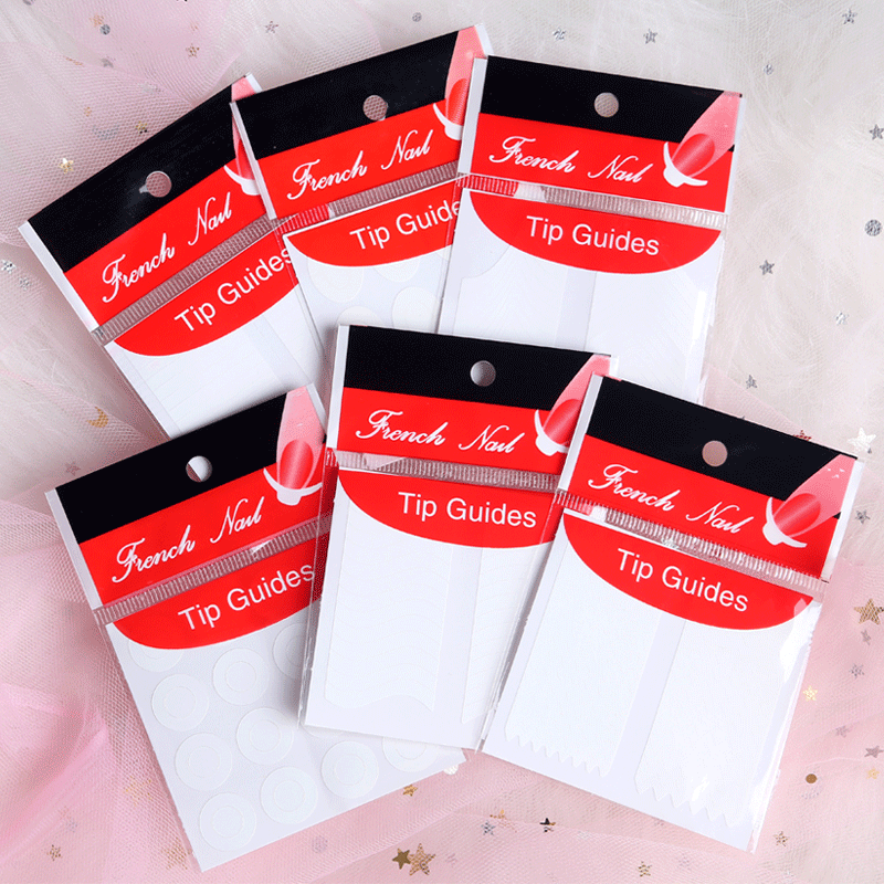 Pegatinas de uñas francesas Pegatinas de uñas OPP bolsas Estilo de menú de 24 estilos 100 piezas de cabello inicial