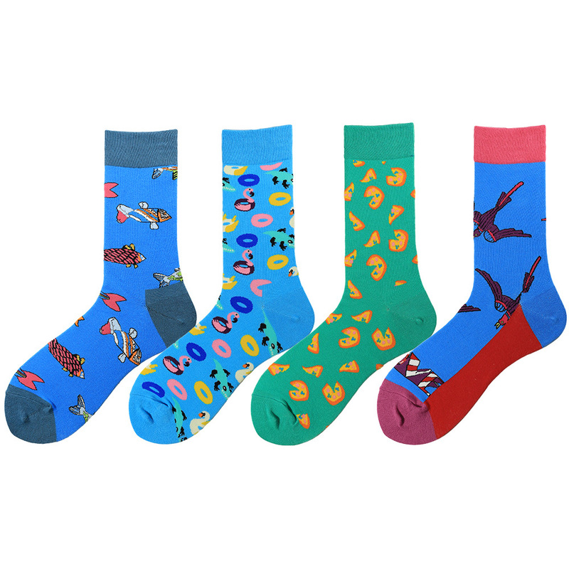 Spot spring new men's socks colorful tide socks pizza happy skateboard socks Amazon socks wholesale