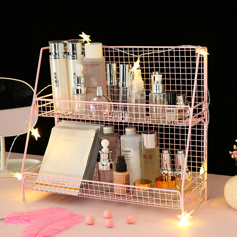 Ins cosméticos de escritorio rack de almacenamiento de hierro creativo dormitorio escritorio dormitorio baño encimera de almacenamiento de acabado