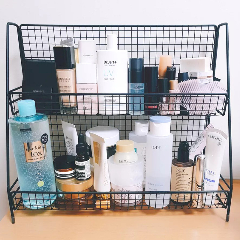 Ins cosméticos de escritorio rack de almacenamiento de hierro creativo dormitorio escritorio dormitorio baño encimera de almacenamiento de acabado