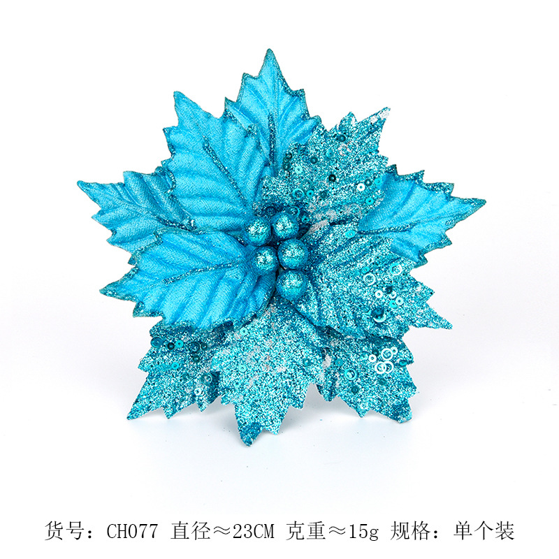 Hecho a mano lago Azul doble capa Navidad flor artificial Navidad Arreglo DIY accesorios de árbol de Navidad flores decorativas