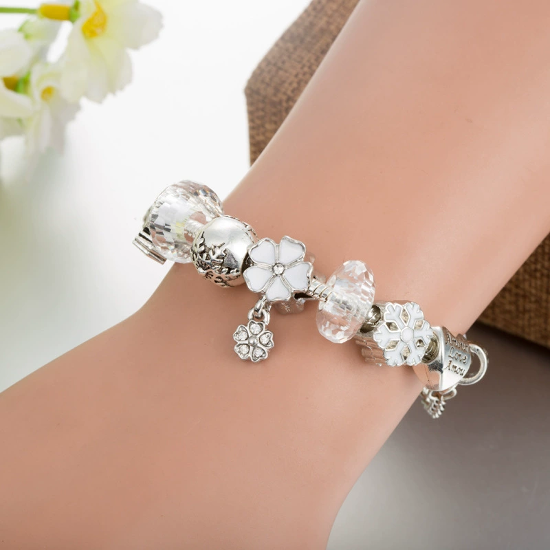 Бусин bracelet, белый кристал bracelet, аксессуар, европейский стиль, со снежинками