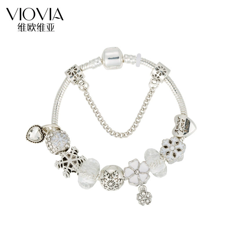 Бусин bracelet, белый кристал bracelet, аксессуар, европейский стиль, со снежинками
