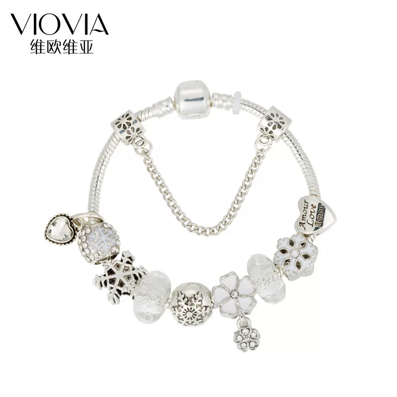 Бусин bracelet, белый кристал bracelet, аксессуар, европейский стиль, со снежинками