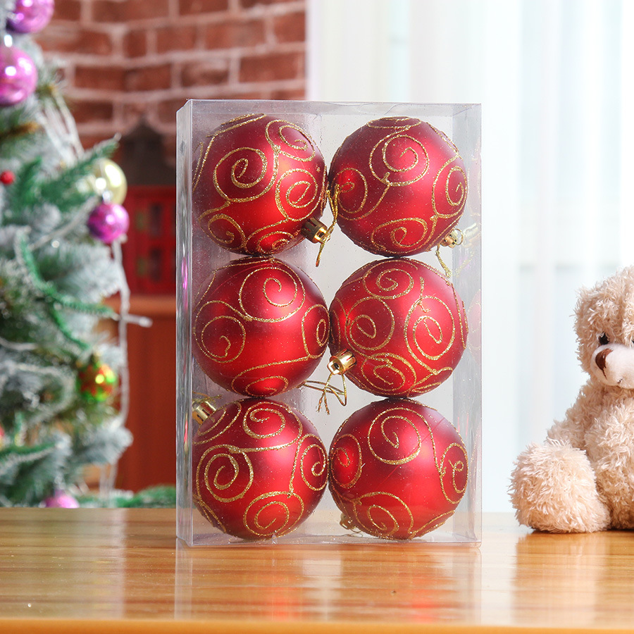 6/8cm BOLA DE Navidad de plástico 6 piezas árbol de Navidad colgante bola decorativa mate dorado en caja BOLA DE Navidad pintada