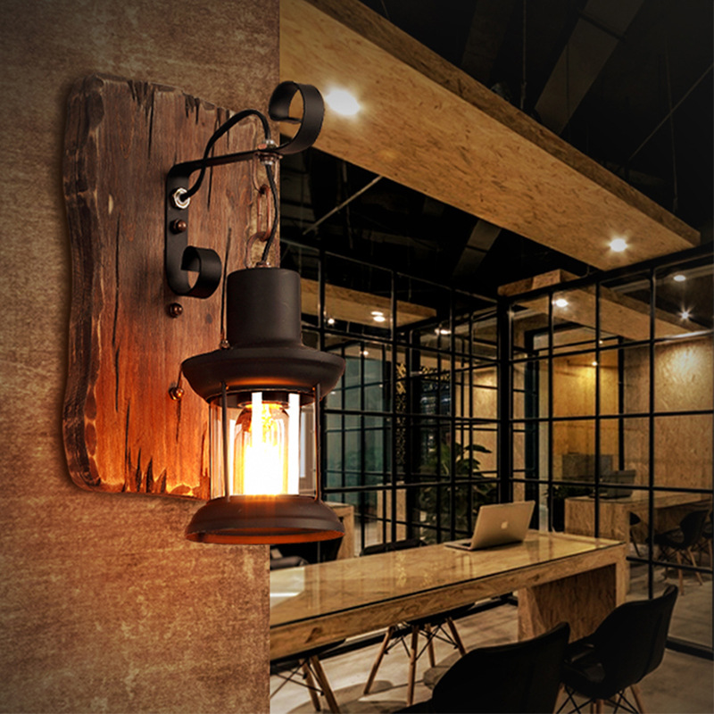 Americano retro boatwood lámpara de pared restaurante cafetería lámparas loft industrial estilo creativo bar pasillo lámpara nostálgica