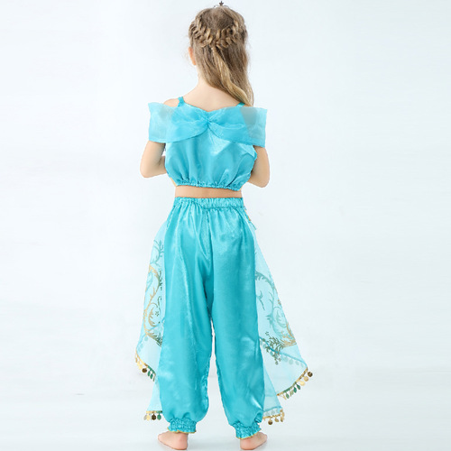 Aladdin Costume for Girls, Dance Jasmine Princess Costume COS Play Suit for Western and Children's Christmas Two-Piece Set Cross-Border