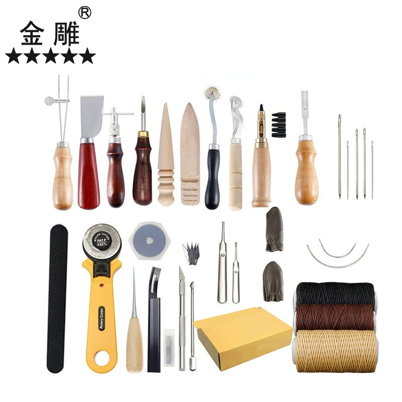 金雕 DIY Leather Tool Set Craft Craftsmanship Handmade Skin Set Set Ling Step Leather Tool 19 models and 25 pieces