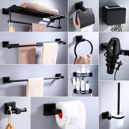 Black Square Towel Rack Without Punching Bathroom Storage Rack Wall Hanging Bathroom Towel Rack Toilet Pendant Toilet