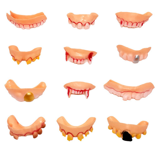 Halloween 12 types of dentures, cosplay, masquerade, trick, funny ghost festival, buck teeth, soft rubber teeth, trick props