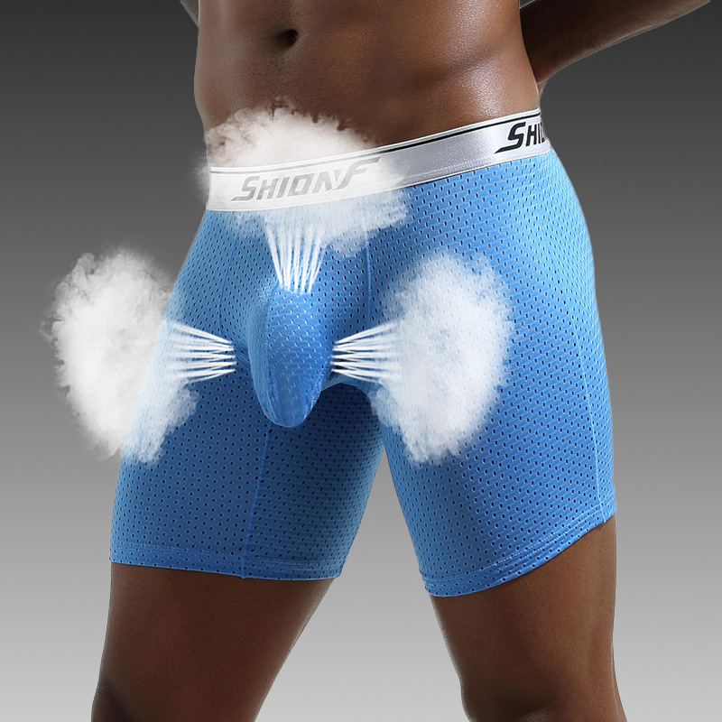 Men's Underwear Men's Ice Silk Flat Angle Mesh Scrotum Bracket Anti-wear Leg Bullet Separate Large Size Four Angle Pants