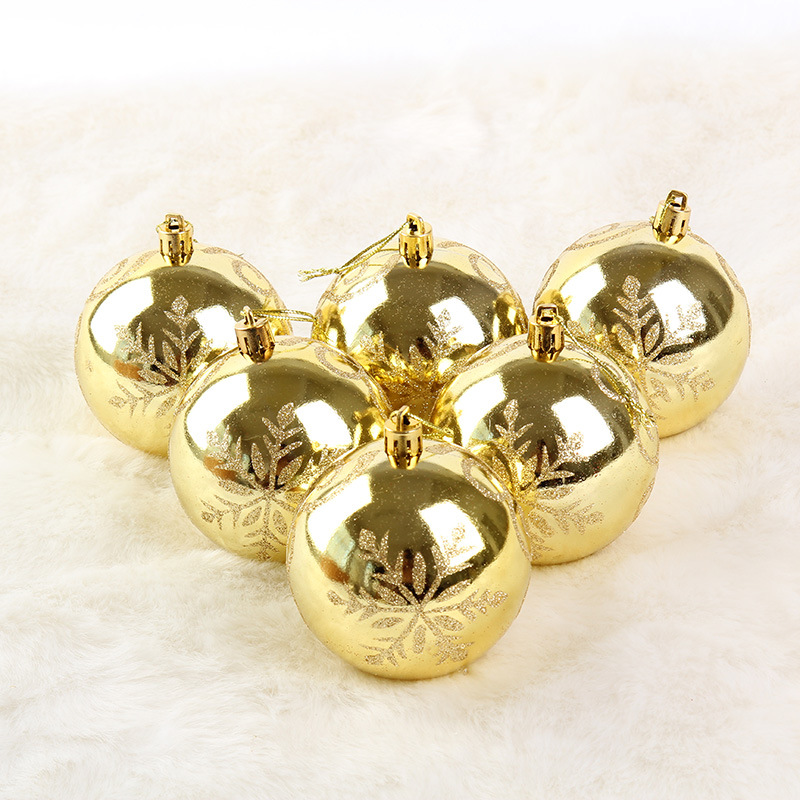 Bolas de Navidad pintadas con diseño de copo de nieve brillante y estampado en oro de 8 cm, adornos para árboles de Navidad, suministros de decoración navideña al por mayor