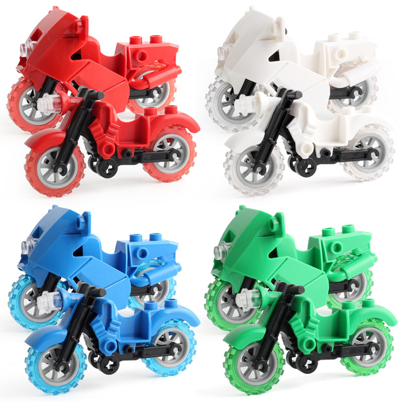 速卖通男孩摩托车造型积木儿童益智赛车模型拼装颗粒积木橡胶轮胎