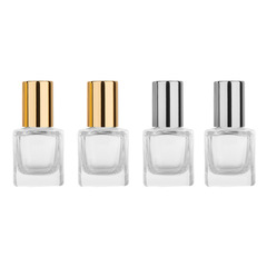 5ml and 6ml square transparent glass ballpoint bottles with gold and silver lids, small square essential oil empty bottles for health products