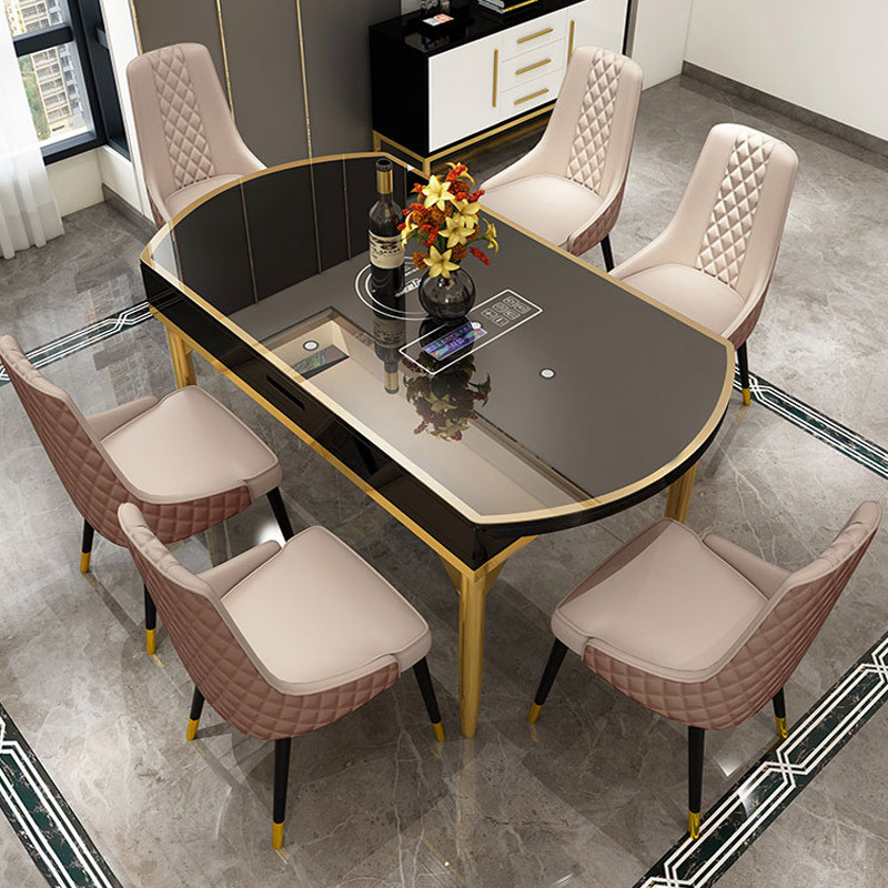 Multifunctional Dining Table Folding Telescopic Creative Light Luxury Round Dining Table Simple Deformable Dining Table and Chair Set Induction Cooker Table