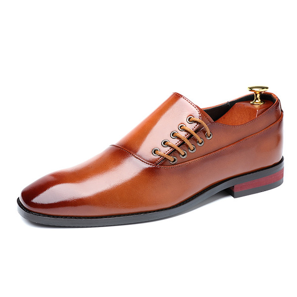 Men's business dress leather shoes, British pointed Derby shoes, casual lace up men's shoes, breathable groom's wedding