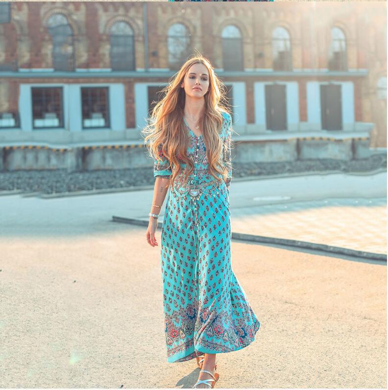 Cross-border 8-color beach dress Amazon Bohemian printing Europe and the United States best selling in stock a generation of hair