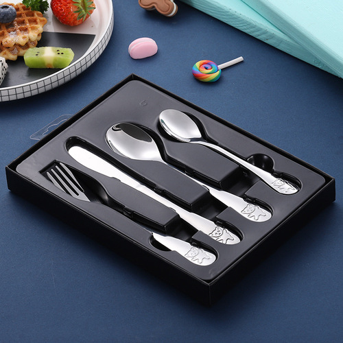 430/410 stainless steel children's tableware set gift box ins bear knife, fork and spoon kindergarten cartoon western tableware