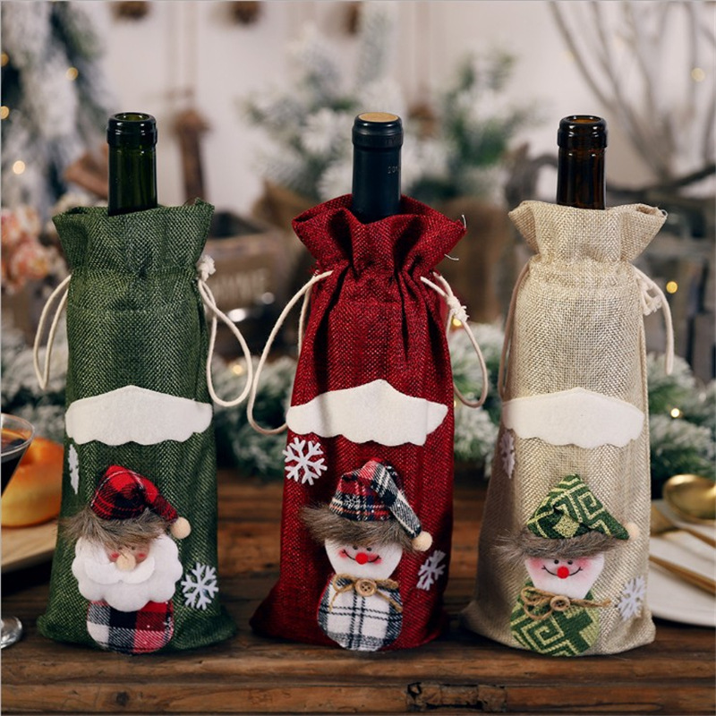 19 Nueva Navidad suministros de decoración del hogar botella de vino de Navidad cubierta vino tinto botella de vino champán bolsa mesa de comedor vestir