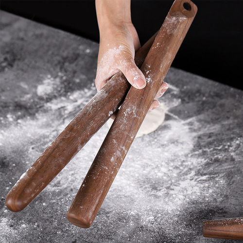 North American black walnut rolling pin, solid wood baking dumpling stick with hole, kitchen baking tool, extended version