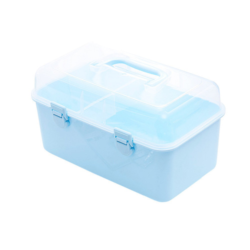 Rectangular multi-purpose cosmetic storage box, double-layer plastic portable car tool storage box, household medicine box