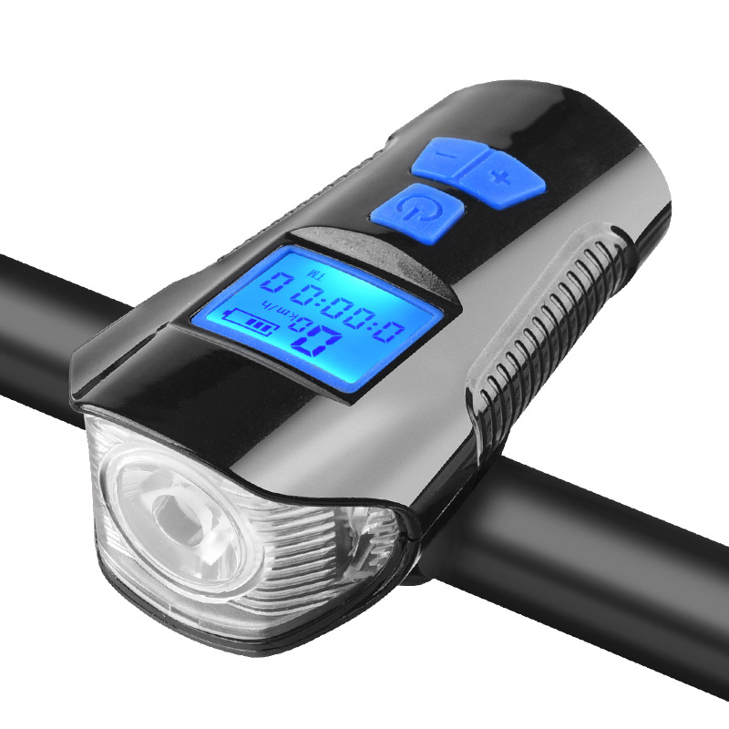 Luz de bicicleta multifunción con cuentakilómetros, linterna recargable por USB con bocina, impermeable