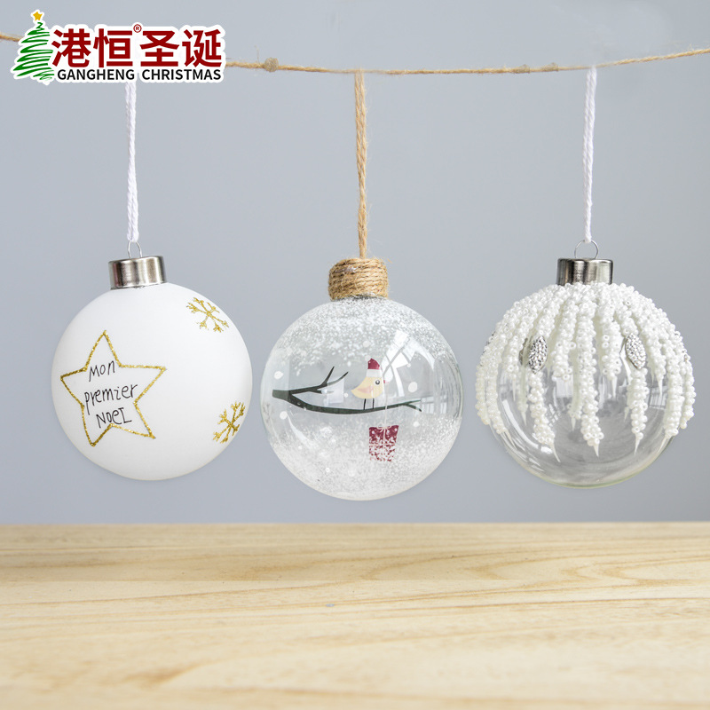 Bola de Navidad de cristal de 8 cm, transparente, para colgar, decoración navideña, bodas, perlas, lentejuelas, pintada, esmerilada