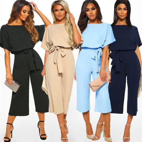 Women's summer fashion tie-knot buttonless one-piece pants