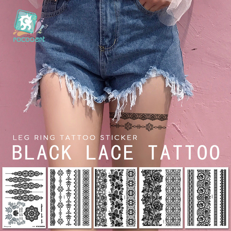 Cross-Border Black Lace Tattoo Stickers Waterproof Sexy Thigh Sexy Tattoo Stickers Henna Temporary Tattoo Stickers
