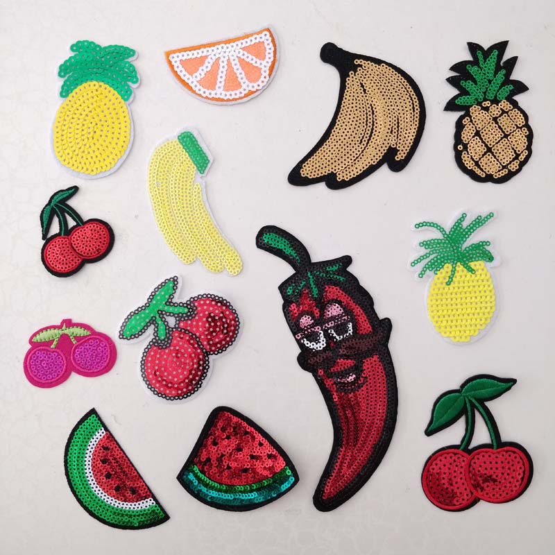 香蕉菠萝辣椒水果珠片布贴亮片补丁衣服辅料时尚包包装饰补洞贴花
