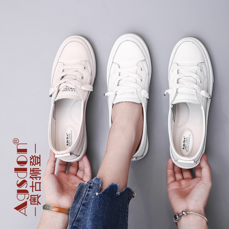 Zapatos Blancos Augu Shiden para Mujer, Zapatillas Transpirables de Boca Poco Profunda para Primavera y Otoño, Modelo 2025, Zapatos Cómodos Sin Cordones para Estudiantes