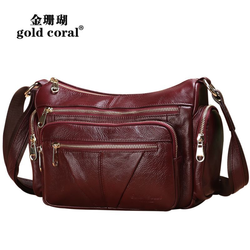 Cross-Border Middle-Aged and Elderly Women's Cowhide Crossbody Shoulder Bag Crossbody Bag Mother's Genuine Leather Women's Bag Multi-Pocket Large Capacity