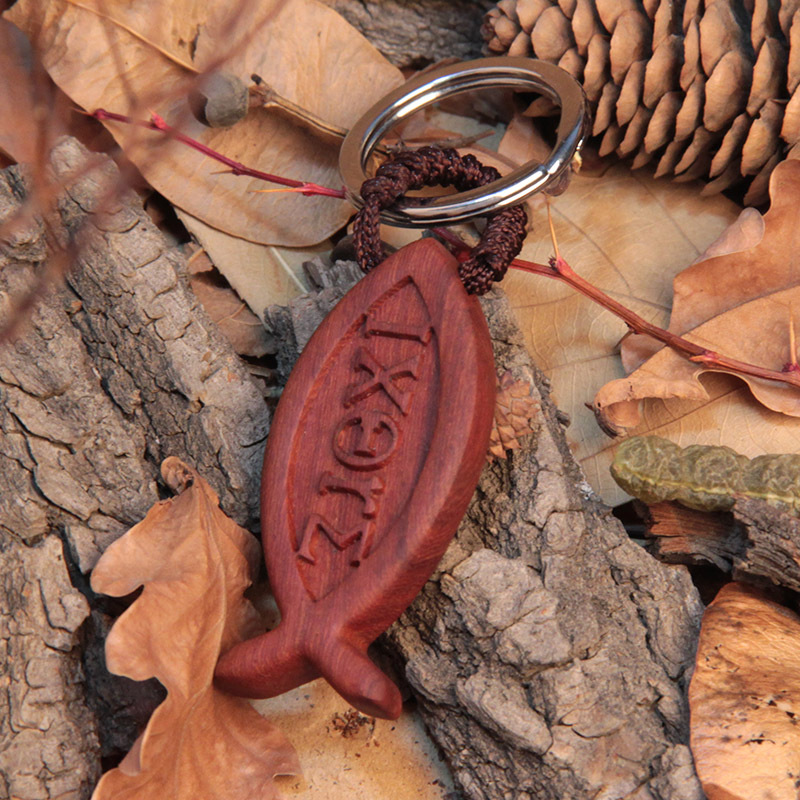 义树家·红檀木希腊鱼钥匙扣钥匙链木制工艺礼品礼物