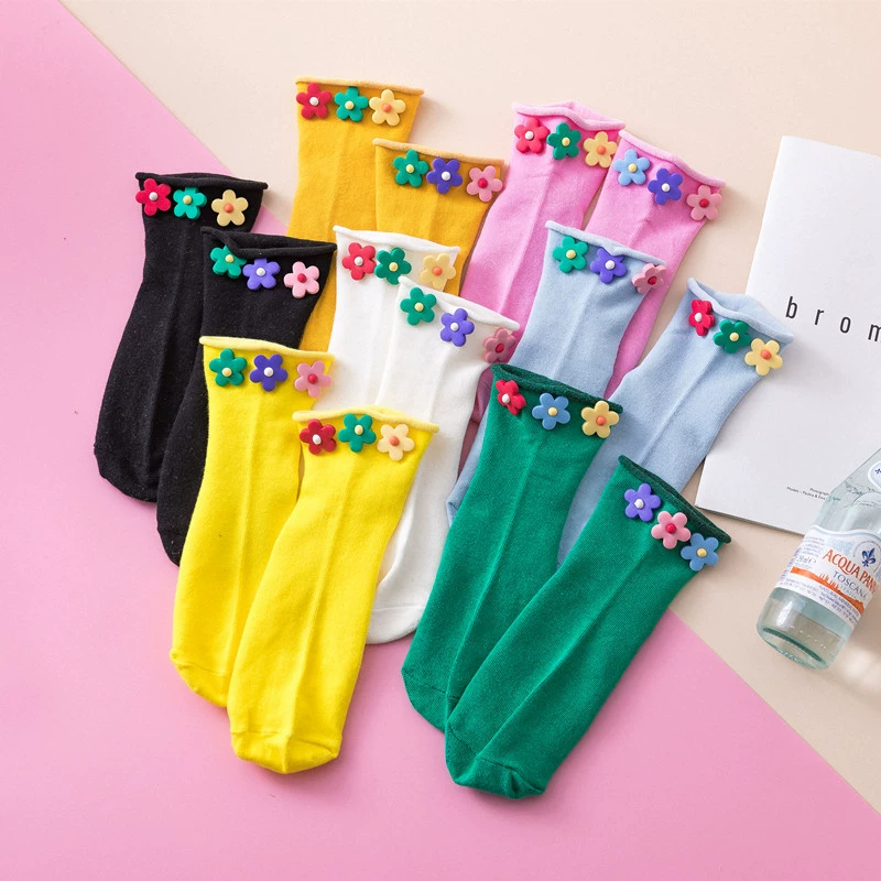 Cute summer knee socks flower-shaped, flowered, mid-length