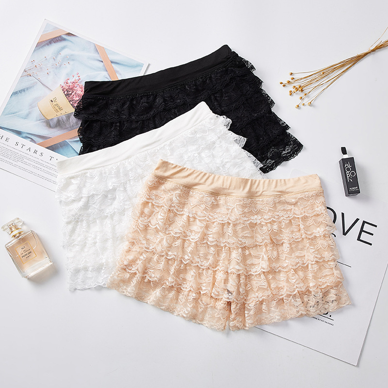 Spring and Summer Korean Style Women's Fashion Lace Cake Layer Three-Quarter Pants Leggings Shorts Anti-Exposure Safety Pants Manufacturer