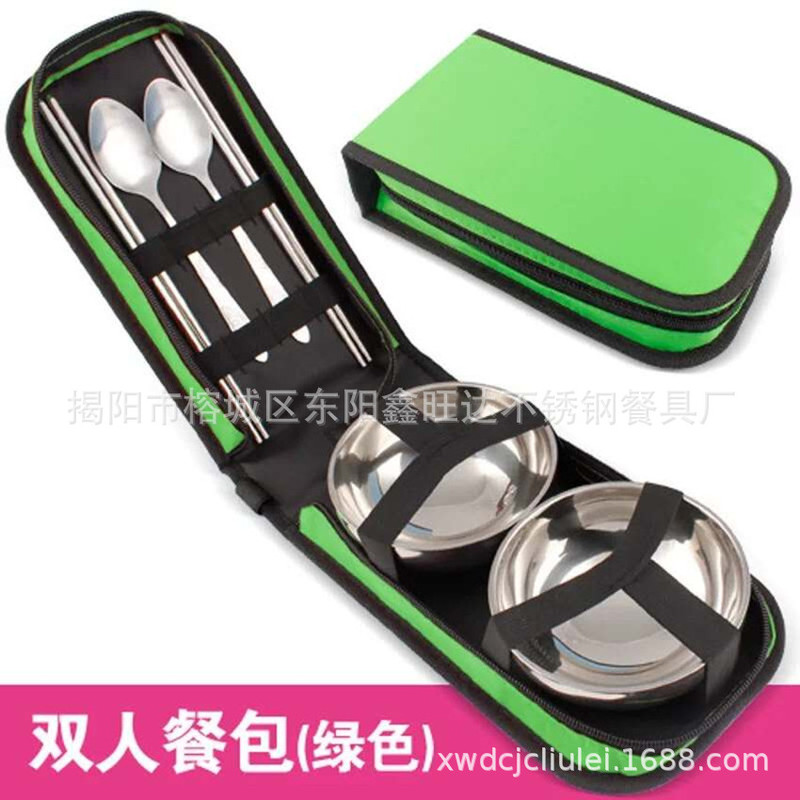 Portable double bowl bag six-piece wholesale advertising promotional gift bowl chopsticks spoon set