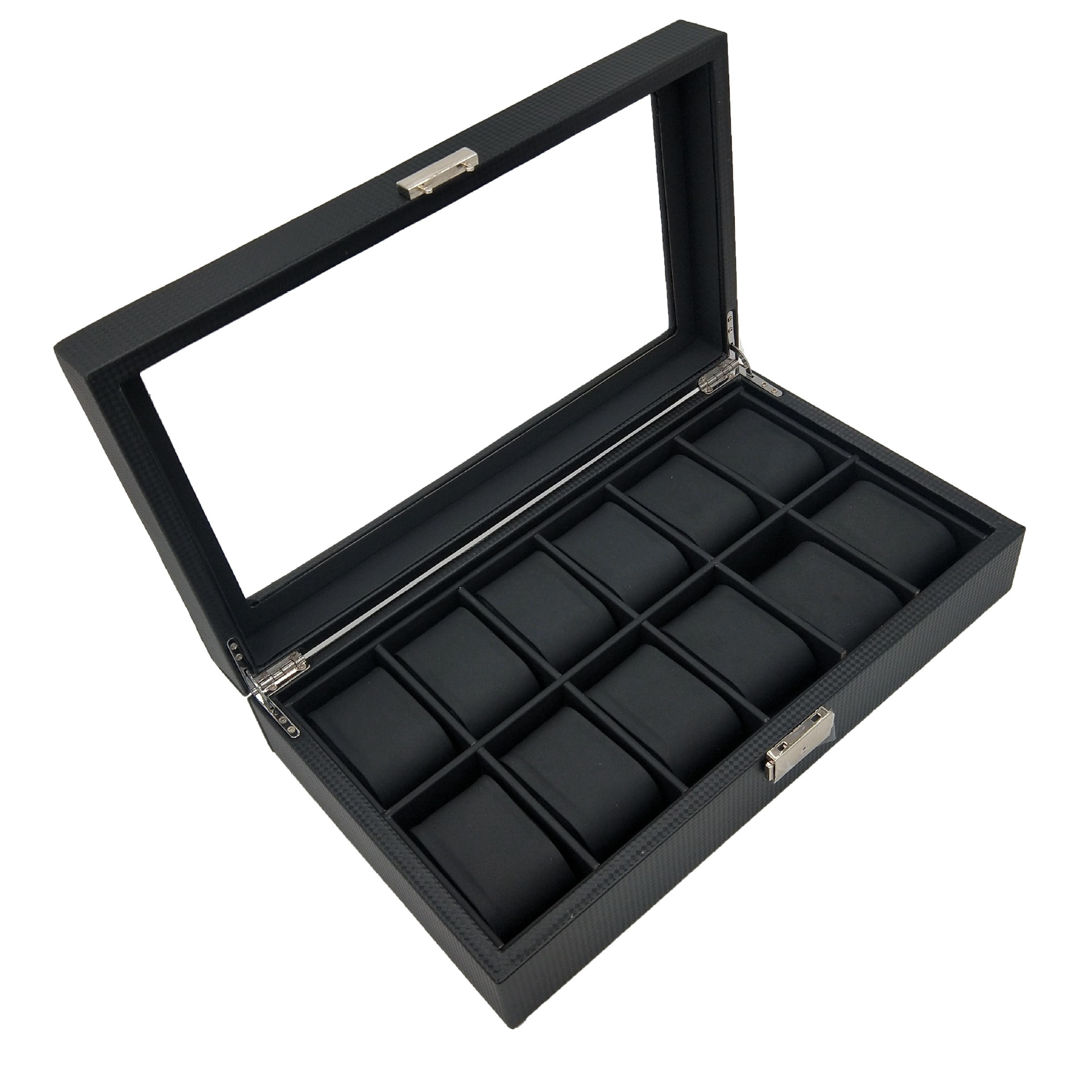 High-grade carbon fiber 12-bit inner black PU leather pillow high-quality watch box watch jewelry storage box manufacturers spot