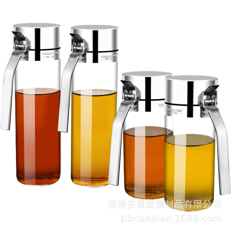Botella de aceite de vidrio para el hogar, recipiente de aceite con tapa de acero inoxidable para cocina, tanque de aceite, recipiente para salsa de soja y vinagre, caja de condimentos a prueba de fugas, tarro de condimentos, recipiente para aceite