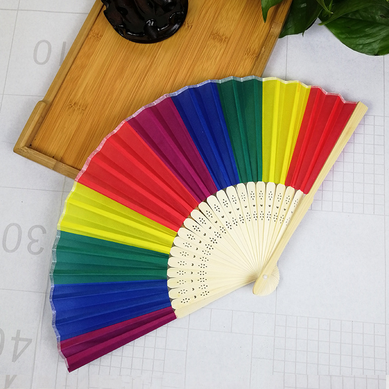 En stock ventilador plegable del arco iris Arco Iris ventilador de boda Arco Iris patrón ventilador de plástico Arco Iris ventilador de Bambú
