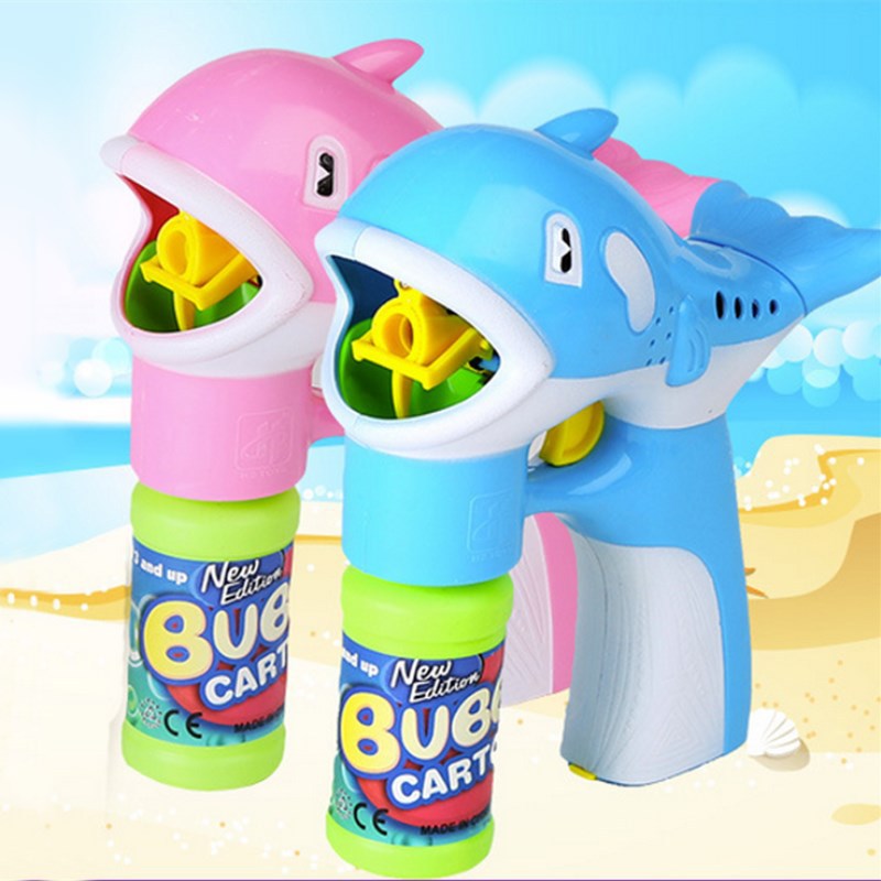 Gran pistola de burbujas automática de juguete máquina de burbujas de delfines con música ligera juguete de soplado de burbujas para niños al por mayor