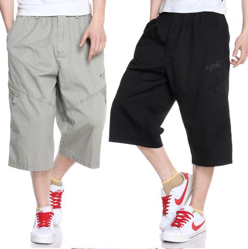 AMAZON Foreign Trade Goods Super Large Size Pure Cotton Cropped Pants Men's Plus Large Size Cropped Pants Large Pants with Zipper