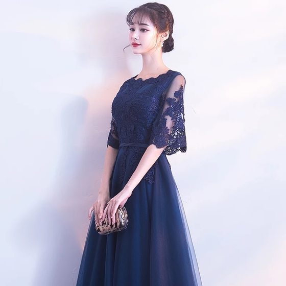 Chorus costume 2024 New banquet elegant party host dress retro slimming autumn and winter long dress
