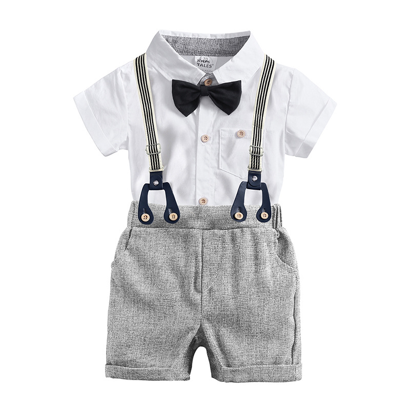 Summer Children's Suit Handsome Boy Baby Gentleman Bow-tie Shirt Suspender Pants Children's Clothes Birthday Party Dress