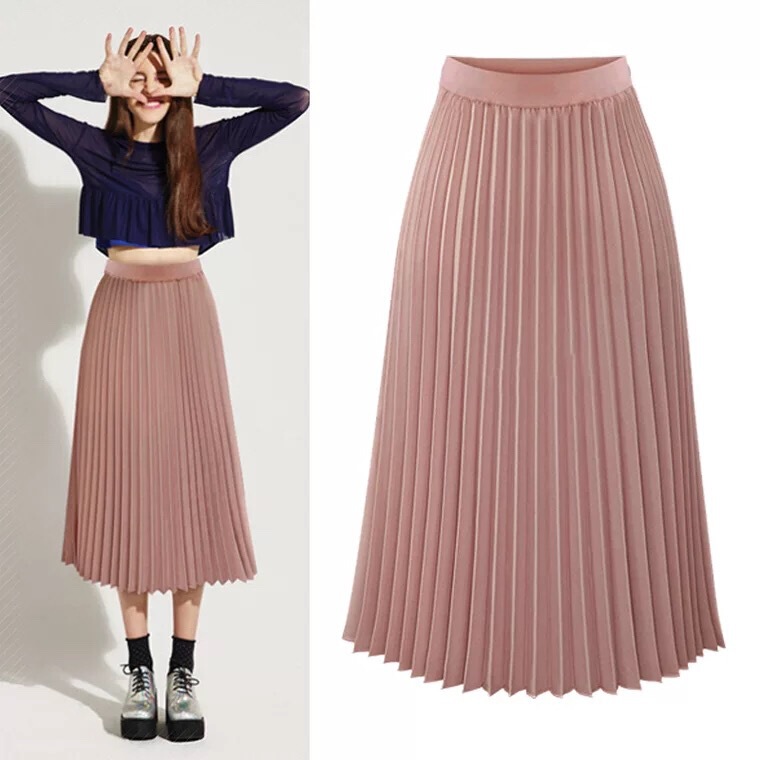 8889 European Station New Chiffon Skirt Mid-length Pleated Skirt Elasto High Waist Slim-fit Slimming Loose Skirt