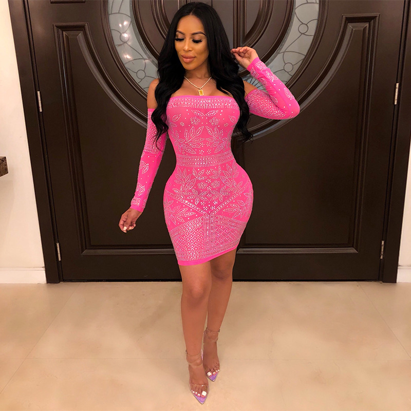 Cross-border Amazon eBay2020 moda europea y americana sexy tubo superior fuera del hombro rhinestone vestido ropa de mujer H3239
