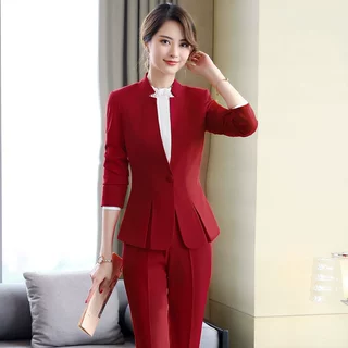 秋冬长袖西服女职业套裤正装珠宝酒店前台美容新款大码工作服8803
