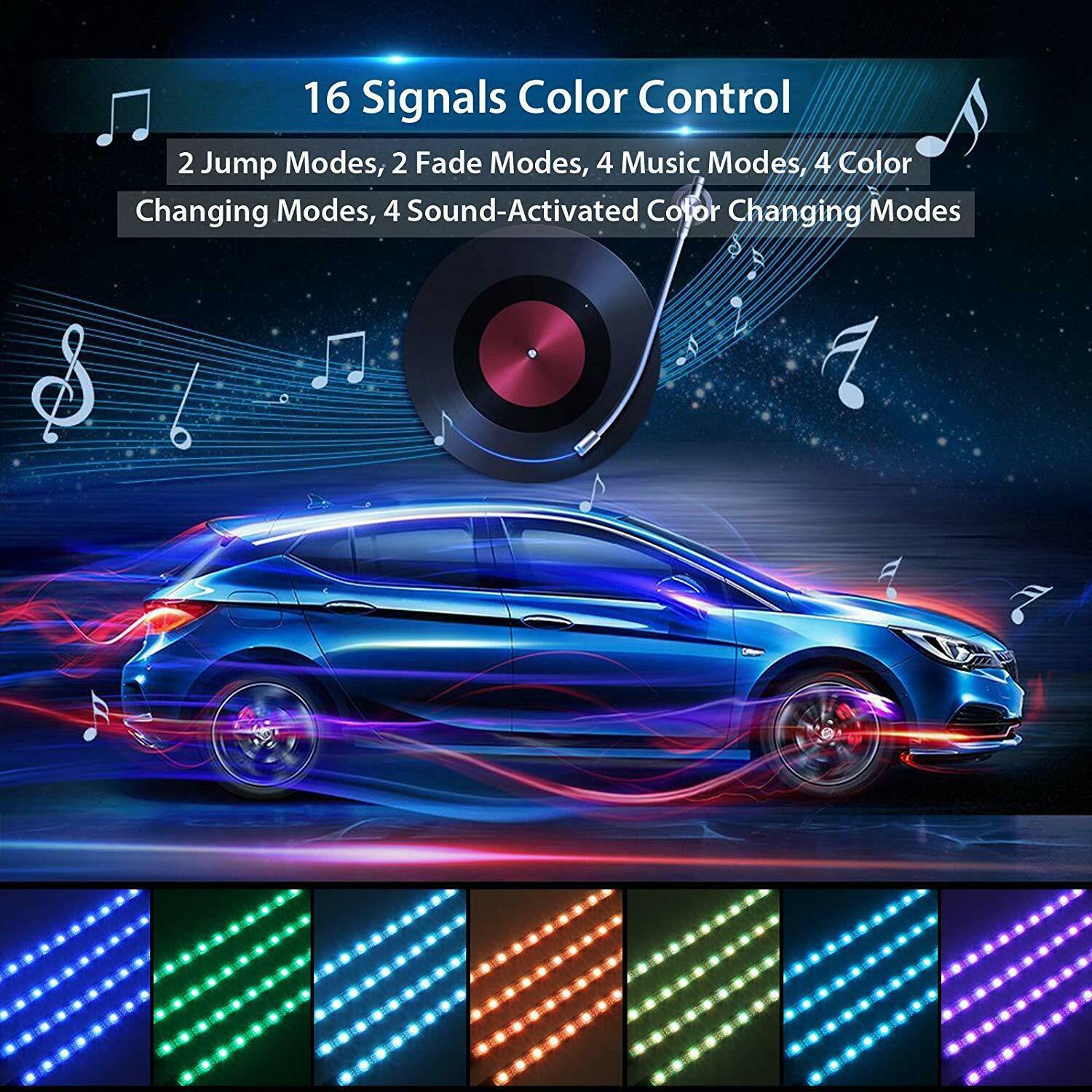 Coche LED lámpara de gas 12 luces colorido controlado por voz fregona cuatro 48SMD música con control remoto USB única atmósfera lámpara RGB