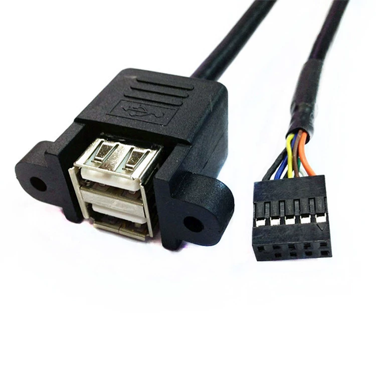 [Двухслойный USB-кабель с двумя портами 9 отверстий Dupont, USB 2.0 с экраном, встроенный в главный блок]