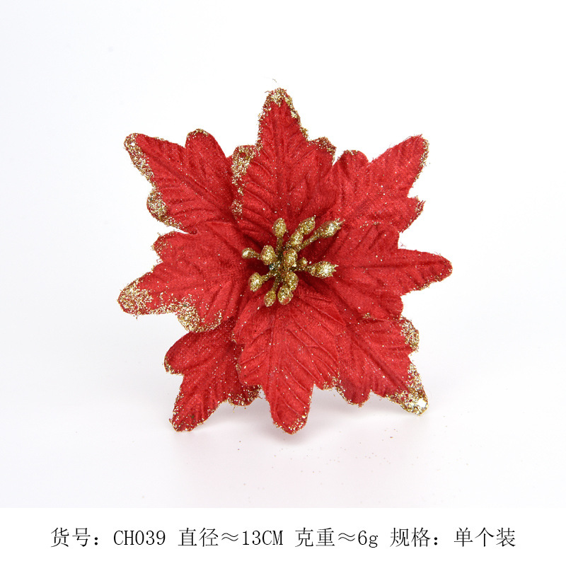 Flor navideña de doble capa con borde dorado simulado, accesorios para corona de árbol de Navidad, decoración navideña para bodas, colgante decorativo floral